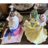 Two Royal Doulton figures, Ninette and Grace, together with a Royal Worcester figure Caroline and