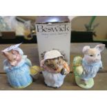 3 Beswick Beatrix Potter figures, Mrs Tiggy Winkle, Aunt Pettitoes and Little Pig Robinson, together