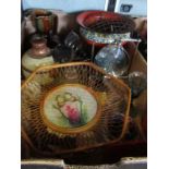A box of assorted sundries, to include table gong, stoneware, etc.