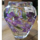 A Vandermark Merritt limited edition vase, with cased violet clematis, height 7ins, signed to the