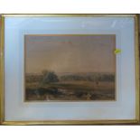 A 19th century watercolour, deer in parkland, 9ins x 12.5ins, together with various other decorative