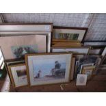 Collection of assorted prints and watercolours, to include botanical examples, frames, etc.