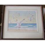 Herbert Truman, watercolour, seagulls, sand and sea, 10ins x 13ins