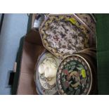 A box of assorted china, to include Portuguese plates, Coalport coffee cans, etc.