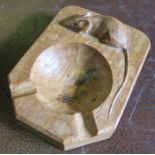 A Robert Mouseman Thompson ashtray, carved with a mouse