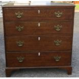 An Antique oak chest of drawers, on bracket feet, 39ins x 20ins, height 29ins