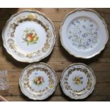 Four Spode plates, three decorated with fruit one with flowers, diameter 8ins and 11ins