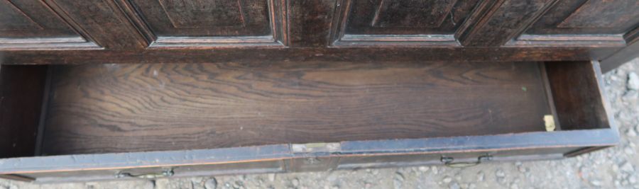 An Antique oak mule chest, with panelled front over one long drawer, 50ins x 22ins, height 30ins - Image 2 of 2