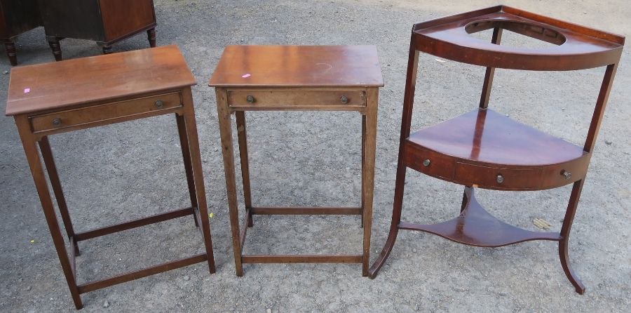 A pair of mahogany sidetables, fitted with a drawer, 19ins x 12.5ins, height 28ins, together with