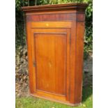 An Antique oak corner cupboard, the door inlaid with an oval of Britannia