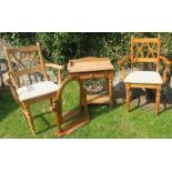 A small pine sidetable, together with a pair of chairs and a pine dressing table mirror