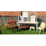 A collection of household furniture, to include tables, chairs, cabinet etc