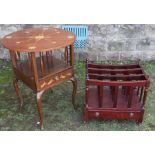 An Art Nouveau style circular two tier table, with inlaid decoration, diameter 24ins, height 29.