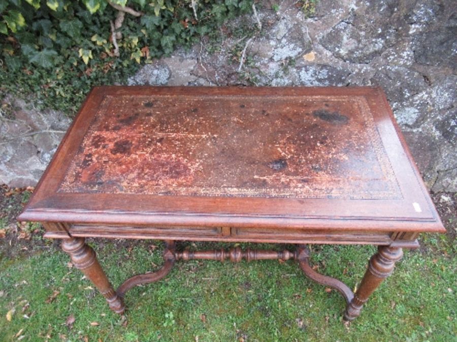 A 19th century rosewood centre writing table, of rectangular form, fitted with two parquetry quarter - Image 2 of 4