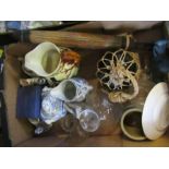 A box of assorted items, to include a glass fishing net weight,  a Crown Devon Fieldings John Peel