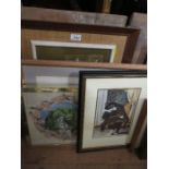 A large collection of assorted prints, to include still life, novelty pictures, frames, etc.