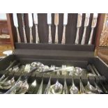 A Harrods EPNS part canteen of cutlery in a wooden box
