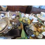 A box of assorted silver plate, to include ornaments, trays, etc.