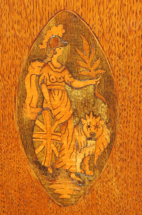 An Antique oak corner cupboard, the door inlaid with an oval of Britannia - Image 2 of 3