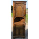A reproduction carved oak floor standing corner cupboard, width 24ins, height 72ins