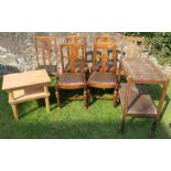 A set of four chairs, a pair of chairs, a tea trolley and a table