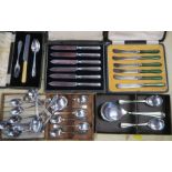 A collection of cased flatware, to include tea knives and other flatware