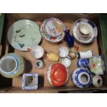 A box of assorted Oriental china, to include vases, bowls etc
