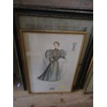 Pair of framed antique prints, Northgate Oxford, 17ins x 13ins, together with colour print for dress