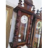 19th century mahogany wall clock, with circular enamel dial and Roman numerals