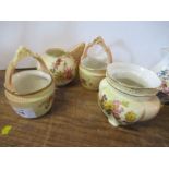 Four small Royal Worcester blush ivory posy vases, decorated with flowers