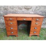 An Edwardian style desk, missing leather inset, width 48is x depth 19ins x height 30ins