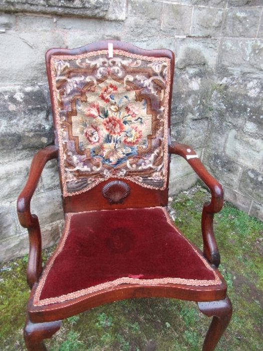 A Victorian style tub chair, together with a mahogany armchair, with tapestry back over shell - Image 5 of 5