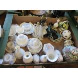 A box of china, to include Royal Albert, model elephant, Cantonese style ginger jar, etc.