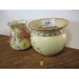A Royal Worcester blush ivory cache pot, and a vase decorated with flowers