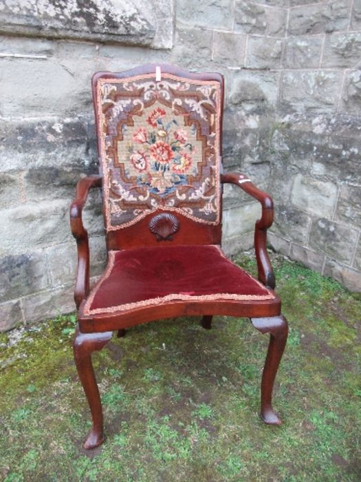 A Victorian style tub chair, together with a mahogany armchair, with tapestry back over shell - Image 4 of 5