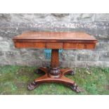 A 19th century rosewood card table, width 36ins, open 36ins, height 30ins