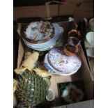 A box of sundries to include collectors' plates, binoculars, Japanese style plates, etc. (36716)