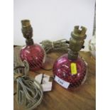 A pair of Murano ruby glass table lamps