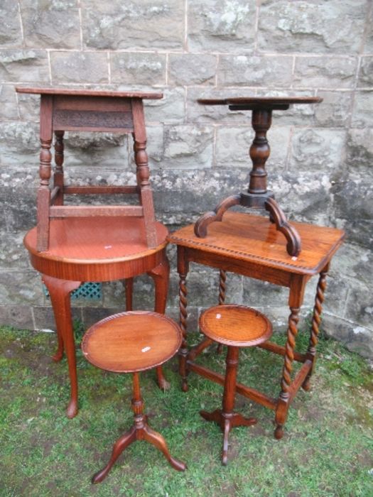 A collection of occasional tables, to include wine table, circular table, antique style trefoil