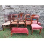 A collection of assorted 19th century and later dining chairs, together with a foot stool (11)