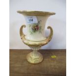 A Royal Worcester blush ivory urn, decorated with flowers, restored