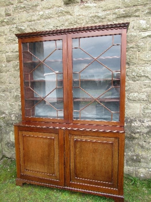 A 19th century glazed cabinet, with astragal glazed doors to top section, over two cupboard doors,