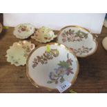 Three Royal Worcester small blush ivory dishes, and two gilded ivory leaf dishes