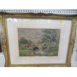 J Macpherson, watercolour, cattle in a river meadow, 11ins x 14ins