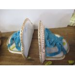 A pair of Royal Worcester turquoise ribbon wall brackets