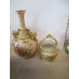 A Royal Worcester blush ivory twin mask vase, and a small well bucket vase