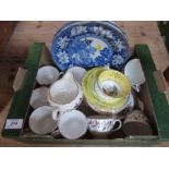 A box of china, to include Wedgwood, and 19th century style blue and white plates