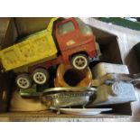 A box of sundries, to include Tonka truck