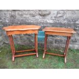 Two similar Victorian / Edwardian occasional tables, raised on bobbin turned legs, one with shaped