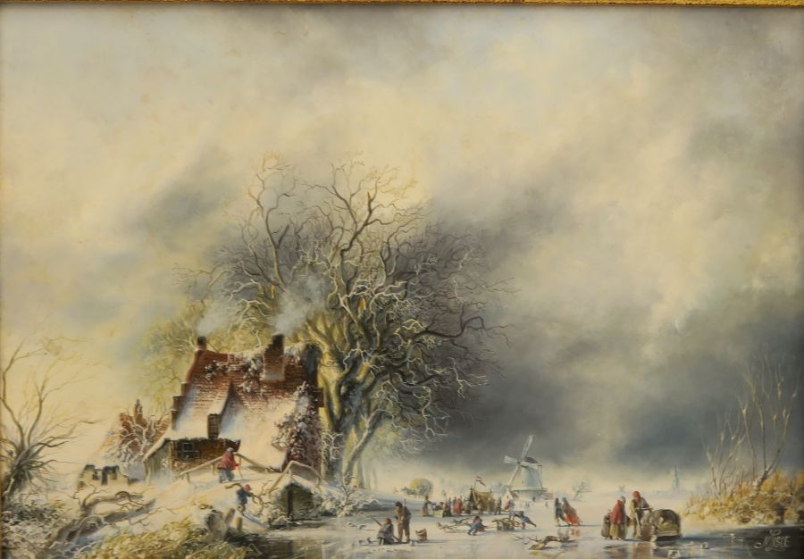 Margaret Lisle, signed, pair, Dutch winter landscapes with numerous skaters, 7ins x 10.25ins - Image 2 of 4